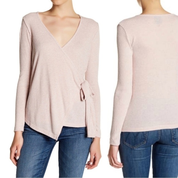 Bobeau Faux Wrap Ribbed Pink Balletcore Sweater Size Small - Picture 1 of 12